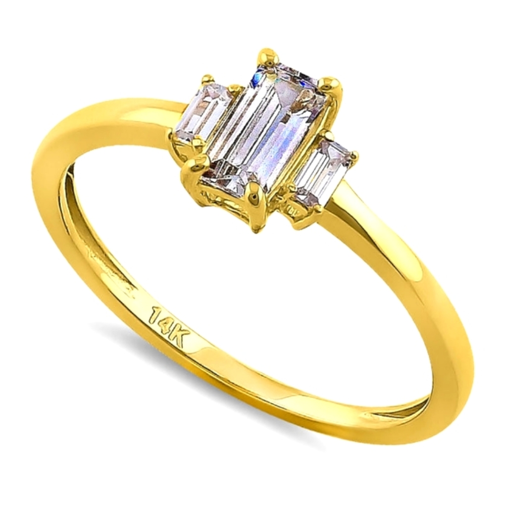 Solid 14K Yellow Gold Baguette Straight Cut CZ Engagement Ring